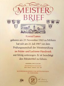 Meisterbrief von Konrad Lamm